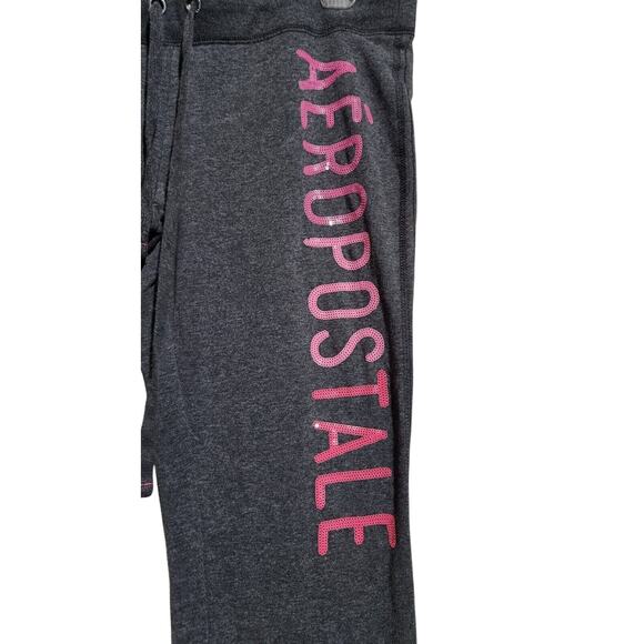 Aeropostale Women's Gray Logo Drawstring Joggers/Sweatpants Large Sequined Logo - Picture 7 of 12